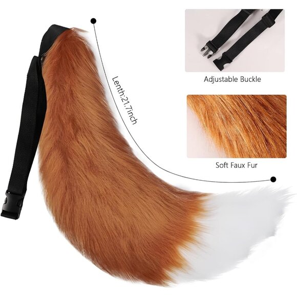 🆕 Women Brown Faux Fur Wolf Fox Tail Clip Ears Kit Halloween Animal Costume Set - Picture 3 of 7